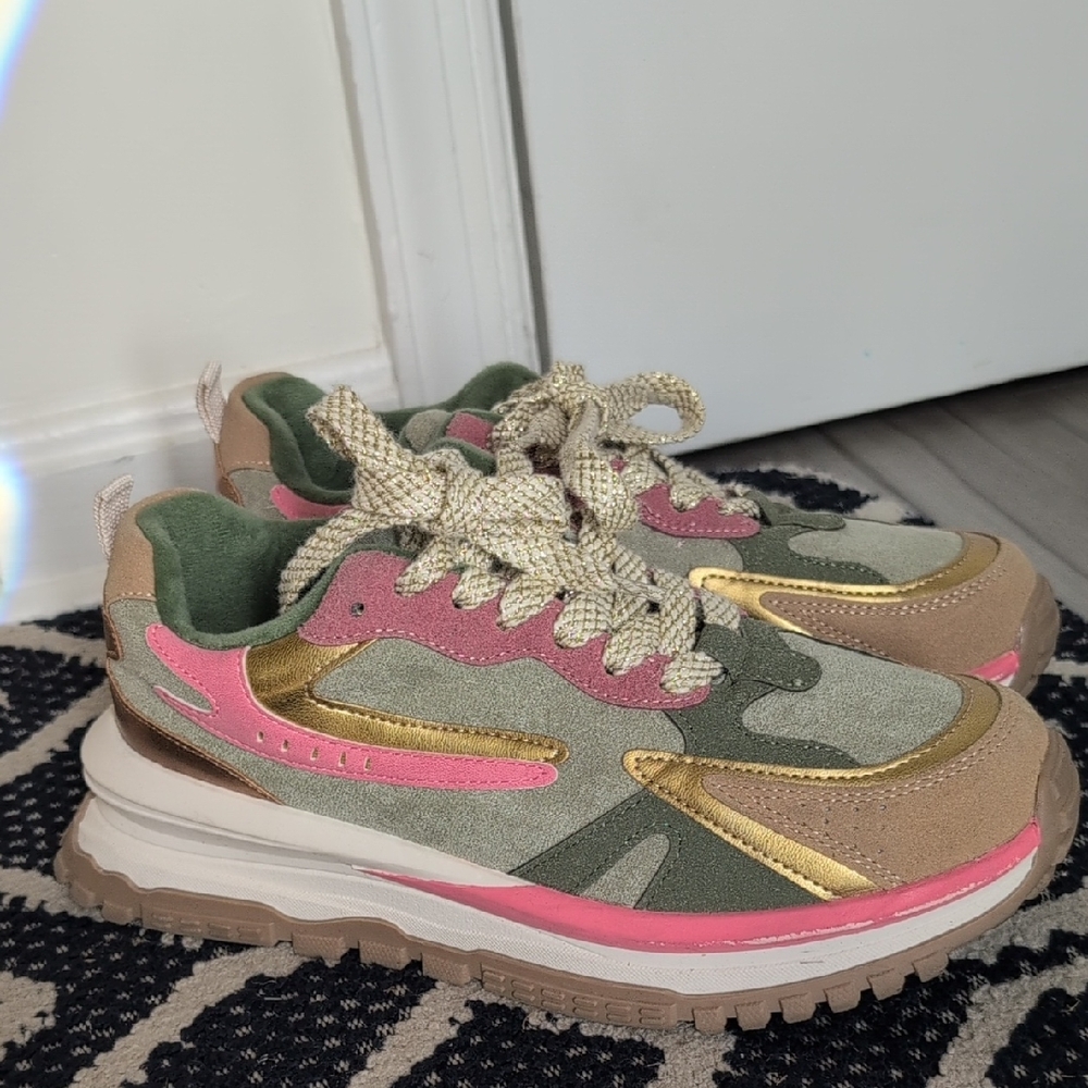 Stylish Pink and Gold Sneakers